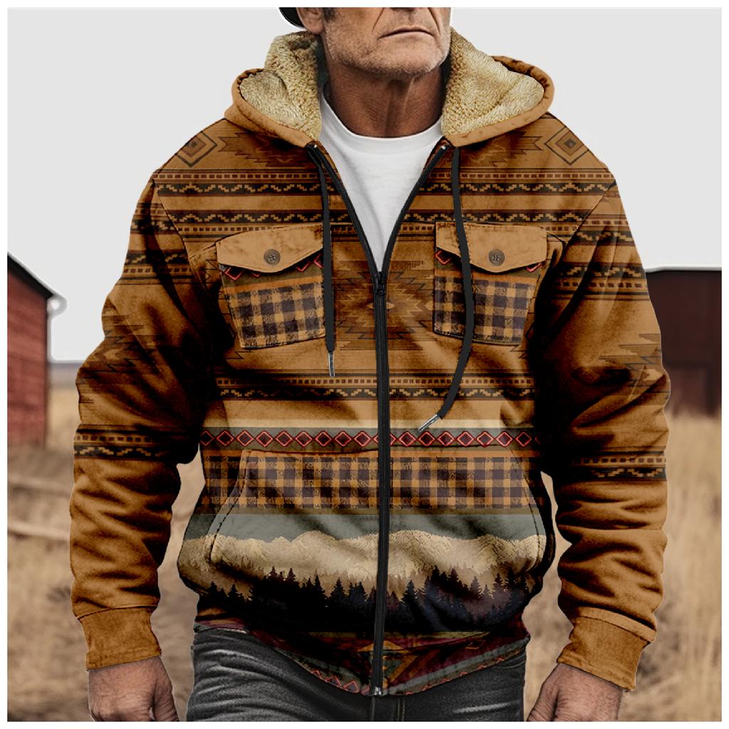 Fleecegenser med hette og hette med glidelås for menn med lapplomme Uformell jakke