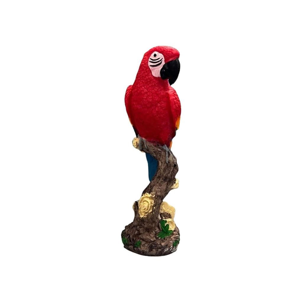 Parrot Figurine with Tree Trunk Base Vibrant Carved for Garden