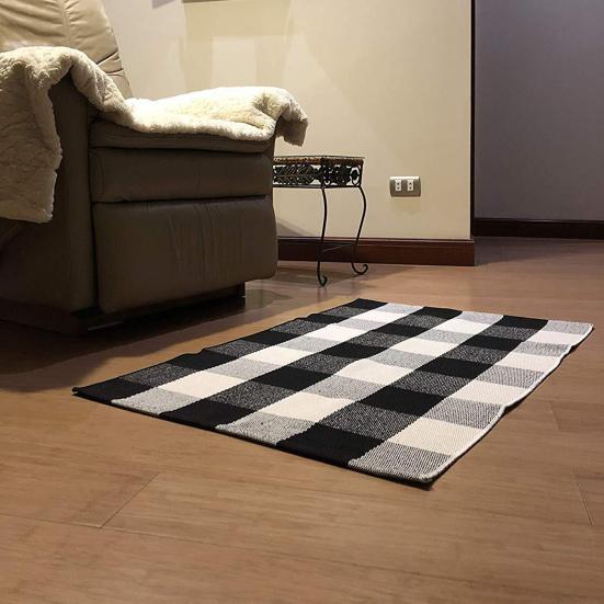 Bathroom Floor Mat Quick Absorbent Quick-Drying Anti-Slip Colorblock Plaid Printing Manual Braided