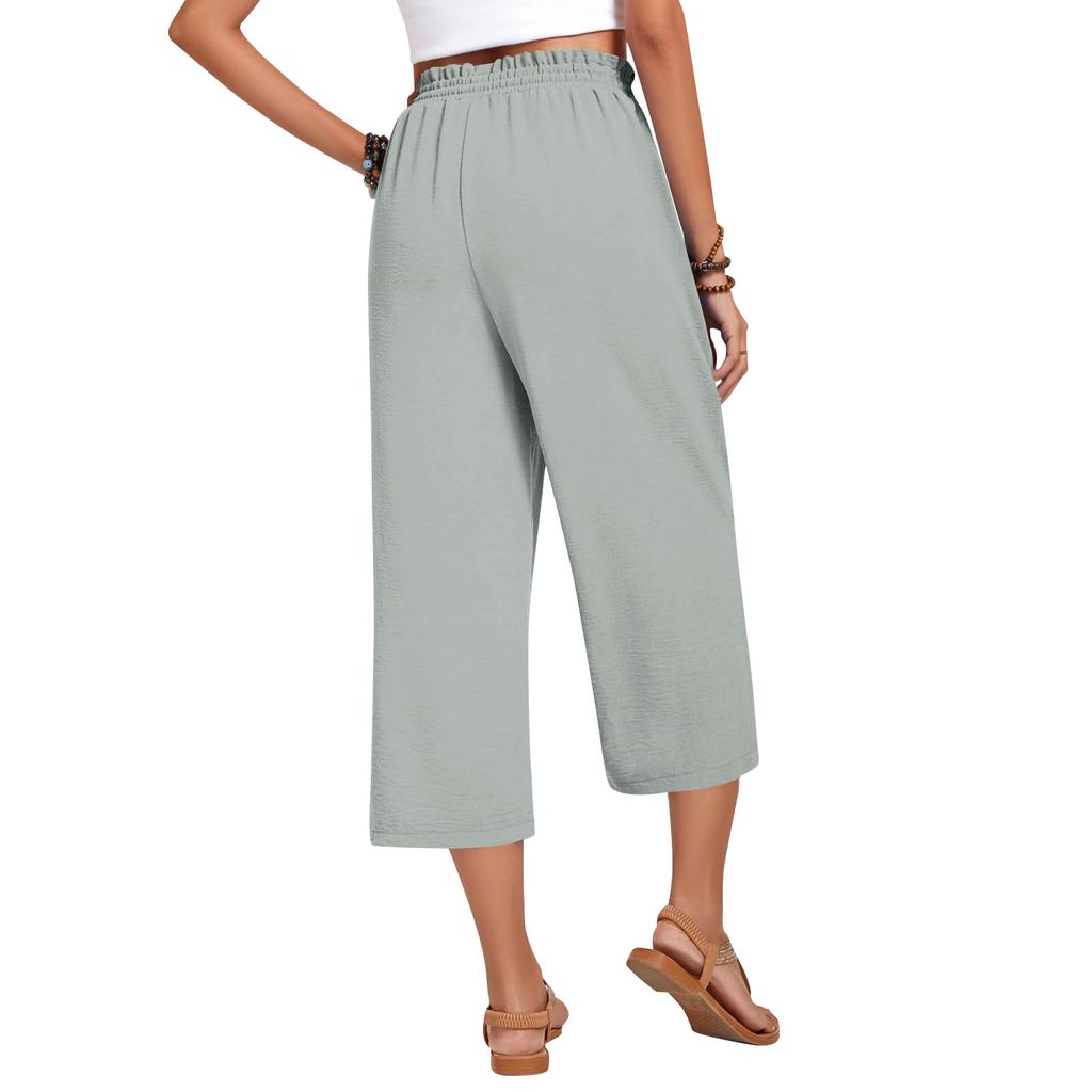 Women's High Waist Wide Leg Pants with Drawstring Elastic Waist in Multiple Colors