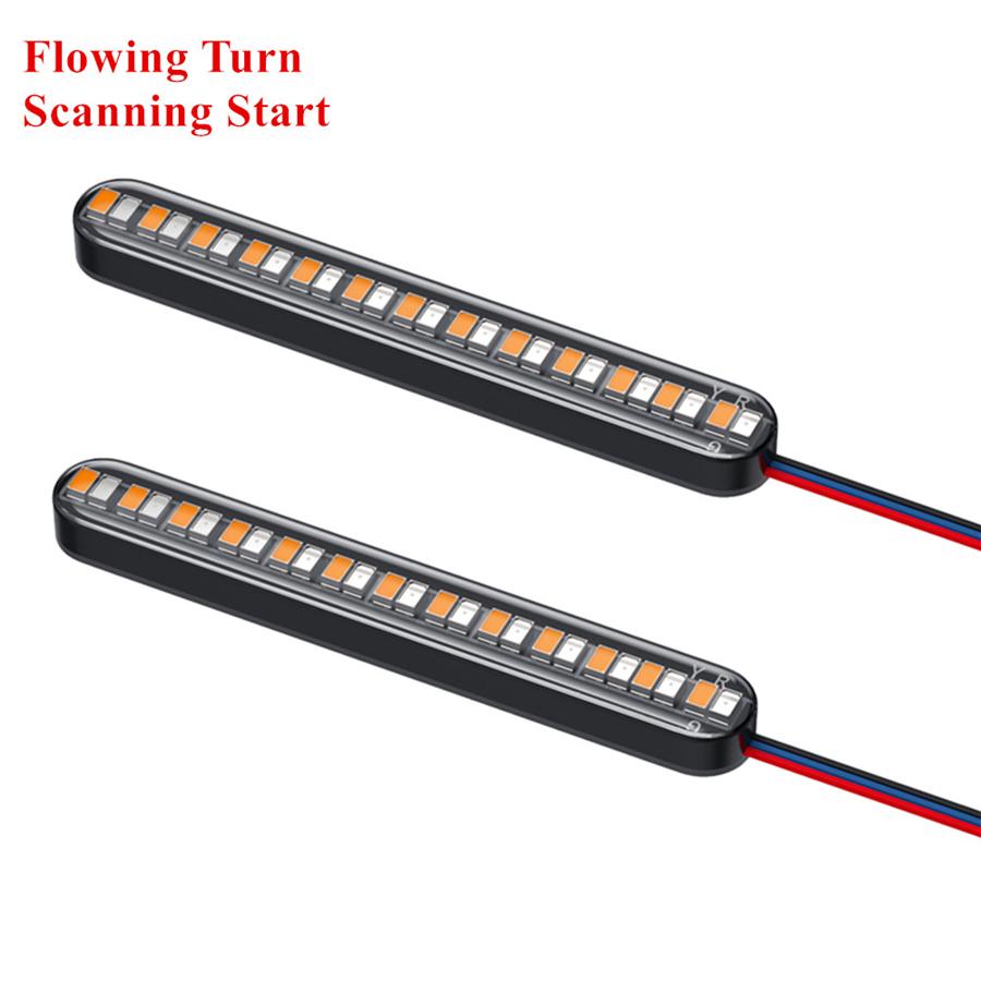 2 X Dual Color Motorcycle Flowing Turn Signal Rear Brake License Plate Light Bar