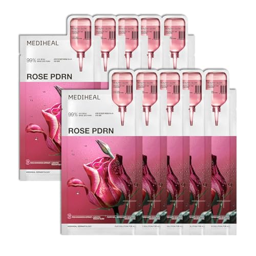 MEDIHEAL OFFICIAL Rose PDRN Essential Mask (10 Sheets) - Pore Care, Serum-Rich, Moisturizing Skin Care