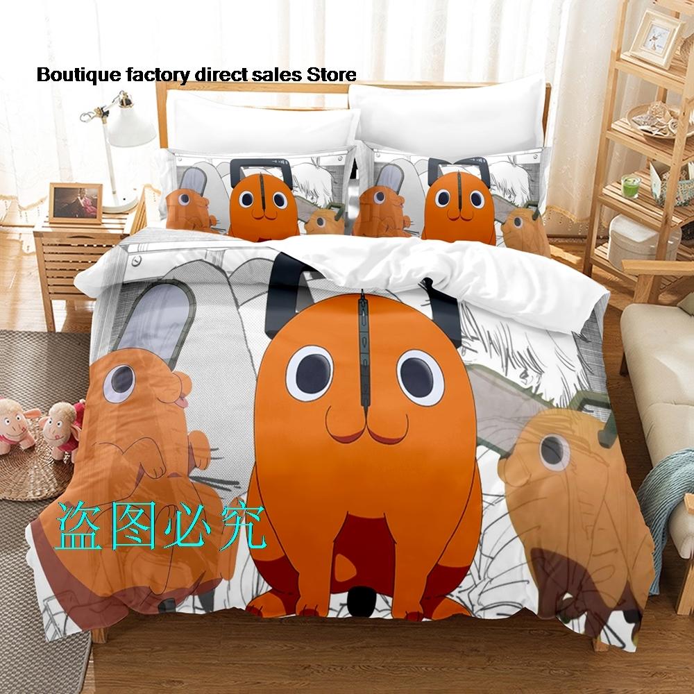 Pochita Chainsaw Man Bedding Set Single Twin Full Queen King Size Bed Set Adult Kid Bedroom Duvetcover Sets Parure De Lit Bed