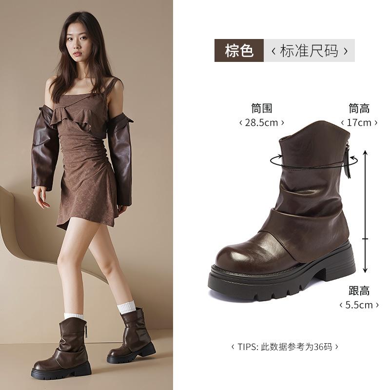 Augustine platform short boots new autumn mid-tube Martin boots brown trousers British western boots 35