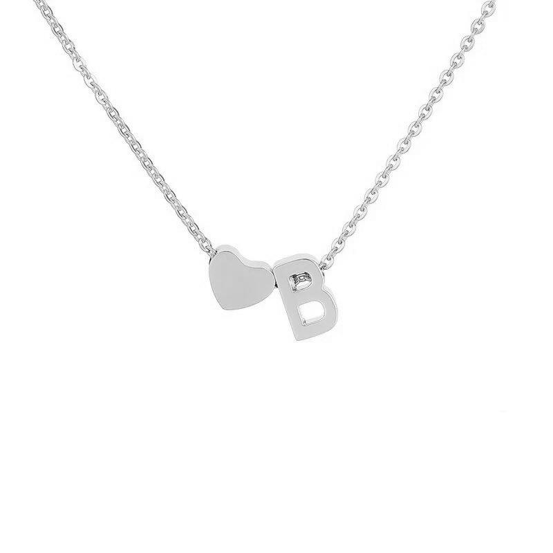 Stainless Steel Gold Heart & Alphabet Bead Necklace A-Z