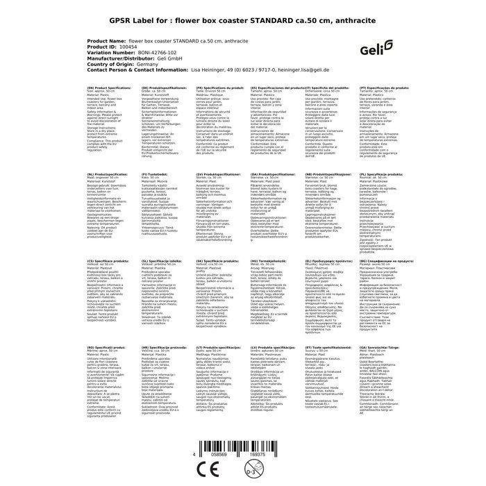 Untertasse Pflanzgefäß - Anthrazit 50 cm - Widerstandsfähiger Kunststoff - Balkonschutz - UV- und Frostbeständig