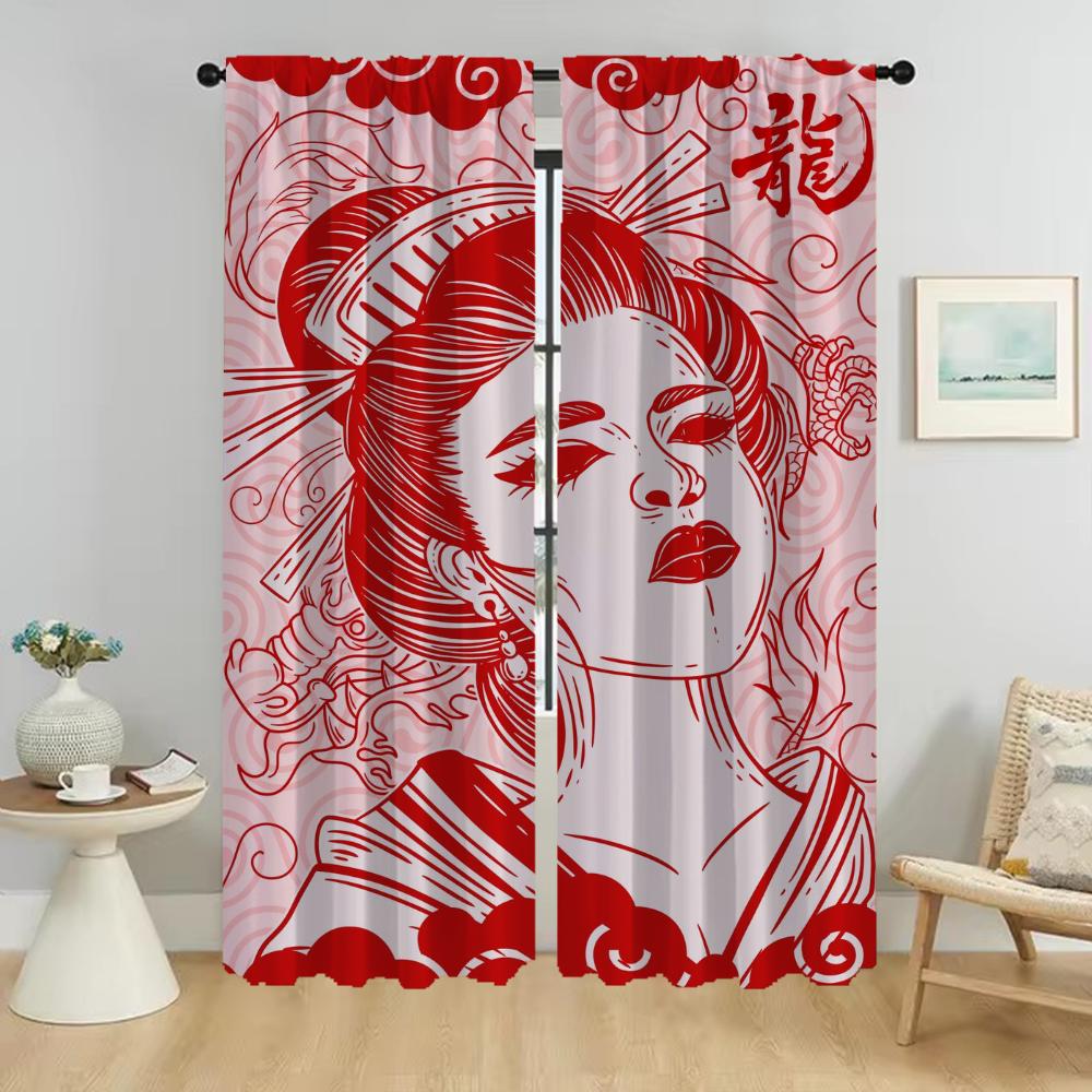 Japan Curtains for Bedroom Shades Partition Elegant Room Curtains 2 Pieces Halloween Decoration Window Curtain Living Kitchen