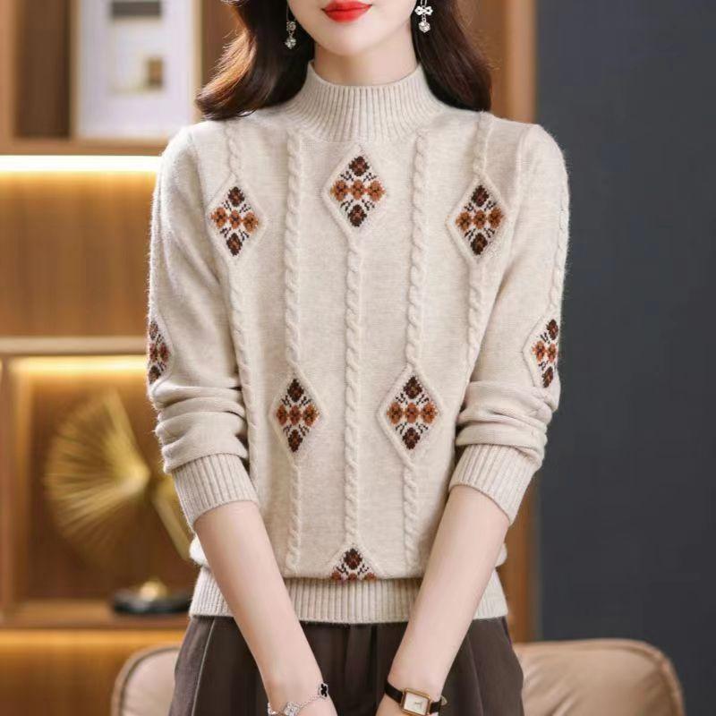 Women's autumn and winter new winter short thickened bottoming shirt mother red inner top semi-turtleneck sweater