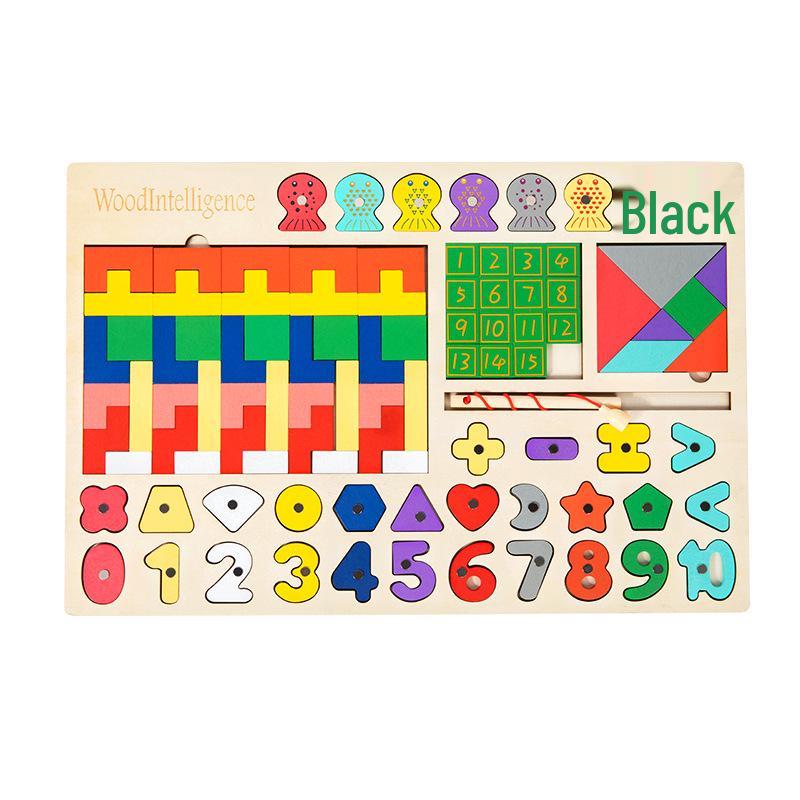 Wooden Educational Tangram Jigsaw Puzzle for Toddlers: Shape, Number, Huarong Dao, Geometric Toy