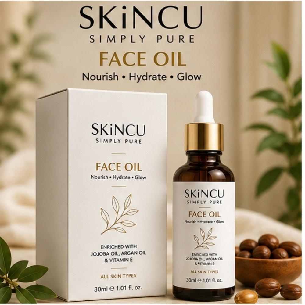 SKiNCU Gesichtsöl mit Jojobaöl, Arganöl & Vitamin E | Nährendes Feuchtigkeits-Gesichtsöl für trockene Haut | Leicht 30ml X 3