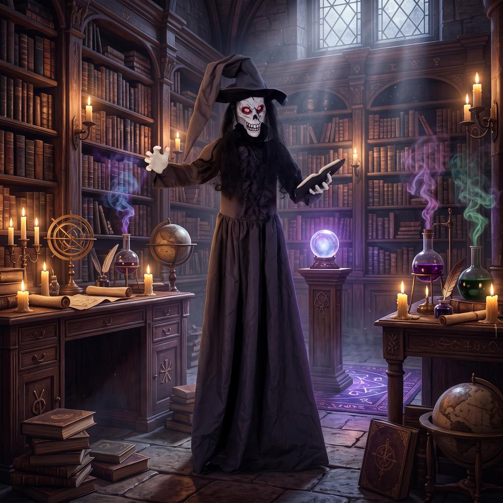 180 cm Halloween Animierte Hexe Dekoration Lebensgroß mit Leuchtenden Augen, Gruseligem Geräusch, Berührungsaktivierung