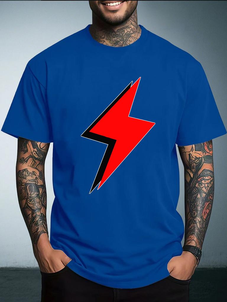 Unisexs Summer Crew Neck T Shirt Simple Red Lightning Bolt Graphic Tee Casual Loose Streetwear Fashion Daily Short Sleeve Top
