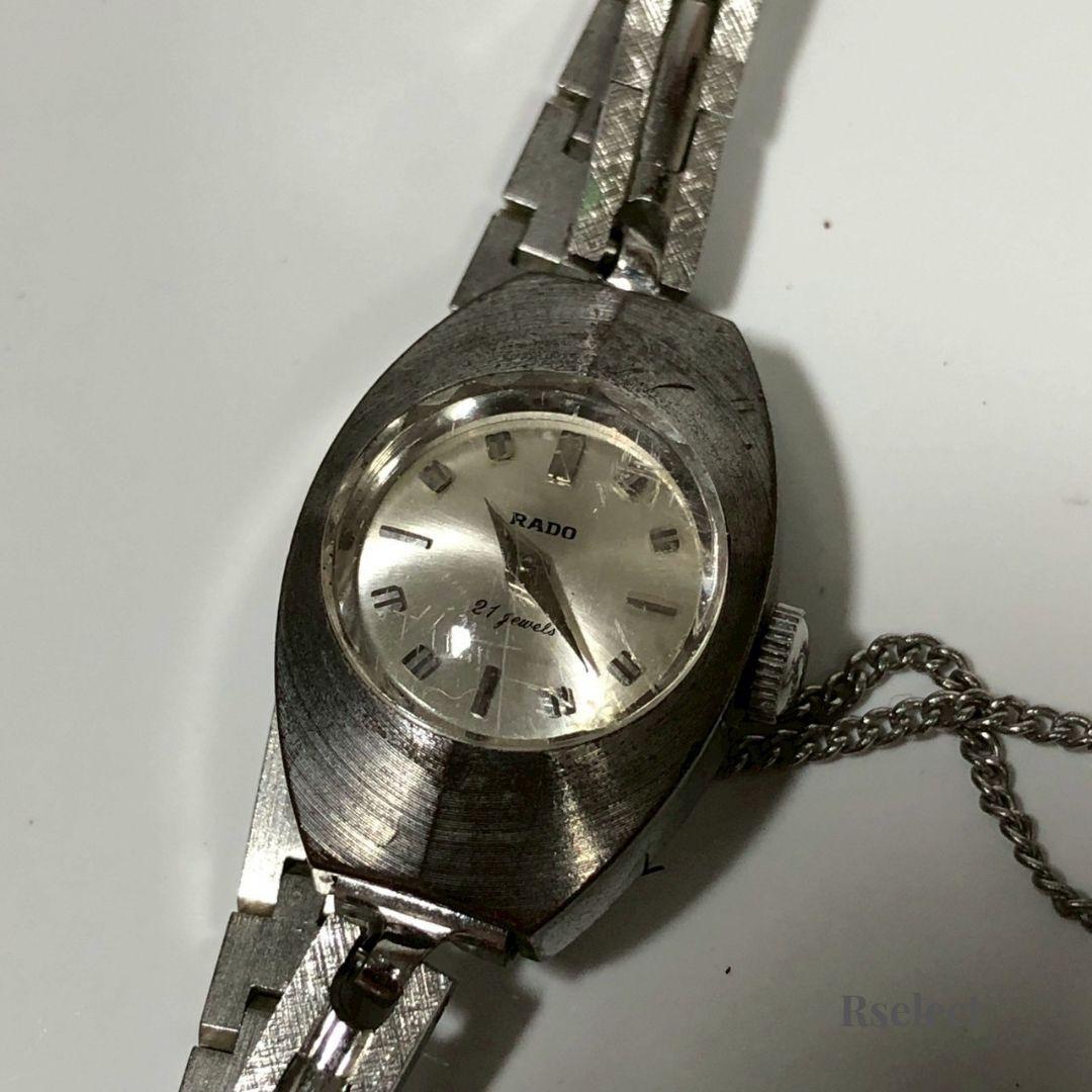 Used RADO Vintage Watch Manual Winding Oval Metal Band Belt Antique 21 Jewels Mechanical Silver