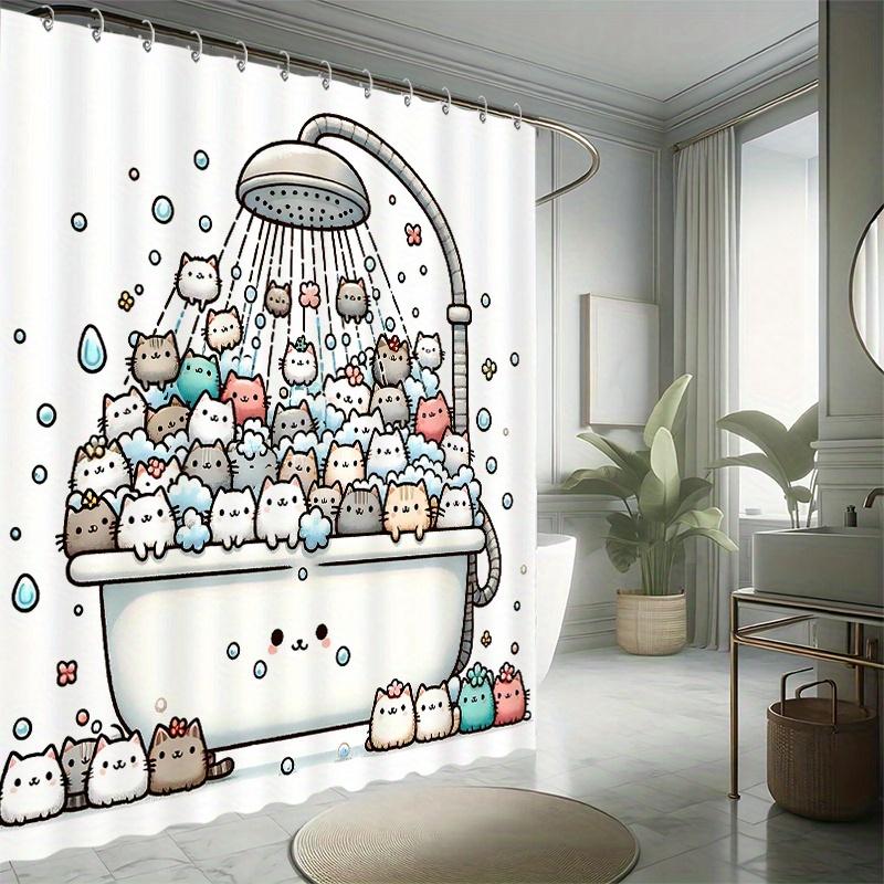 1 Stück Duschvorhang - Entzückende Katzen in einer Badewanne mit Blasen und Wassertropfen Design Wasserdicht