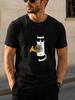 1pc Cartoon Cat Wearing Fashion Glasses and Playing a French Horn Unisex T-Shirt with Printed Pattern - Suitable for Daily Wear - Casual and Versatile