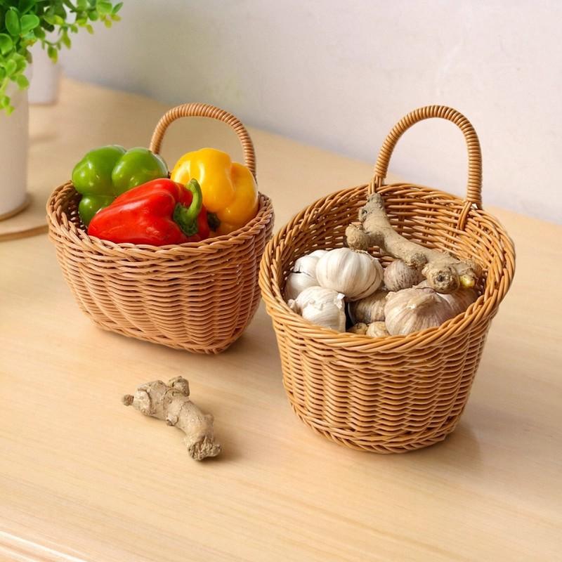 Wall Hanging Basket Boho Style Hand-Woven Hanging Storage Baskets Kitchen Ginger Garlic Scallion Egg Fruit Storage Box