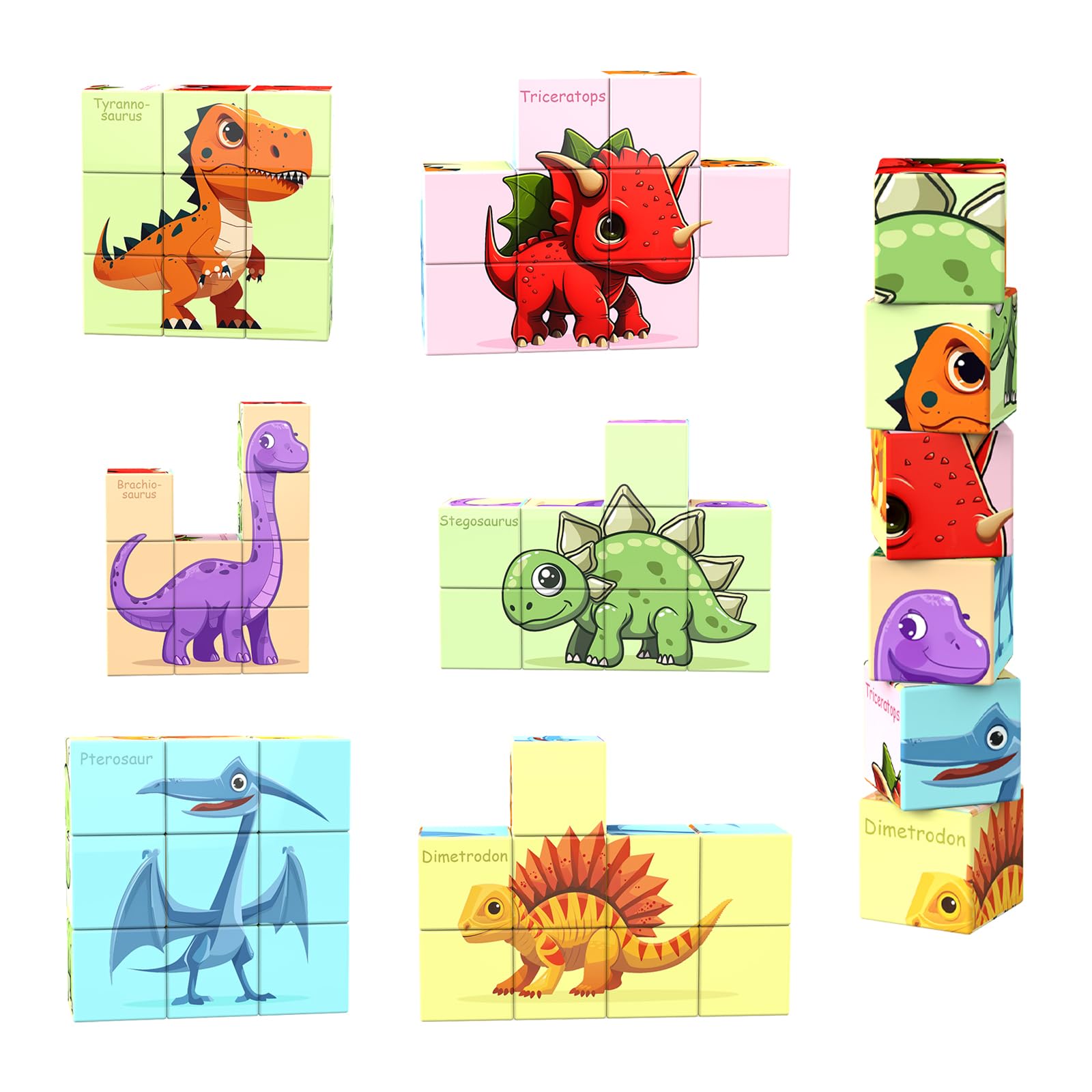 

AOMACO Магнитный блок 3D-пазл, 6 тем, 6-сторонний пазл, узор «Девять дворцов», магнитные блоки, набор из 9 штук, развивающая игрушка, 3D-пазл, магнитный