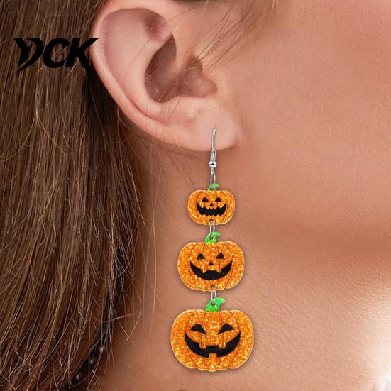 Lightweight Bat Pumpkin Skeleton Dangle Jewelry 1 Pair Halloween Earrings for Women, Acrylic Gothic Earrings, Creative Printed Spooky Drop Party