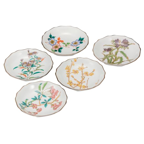 

Kutani ware Iwataya 4.2-inch plate set, four seasons flowers, K8-54