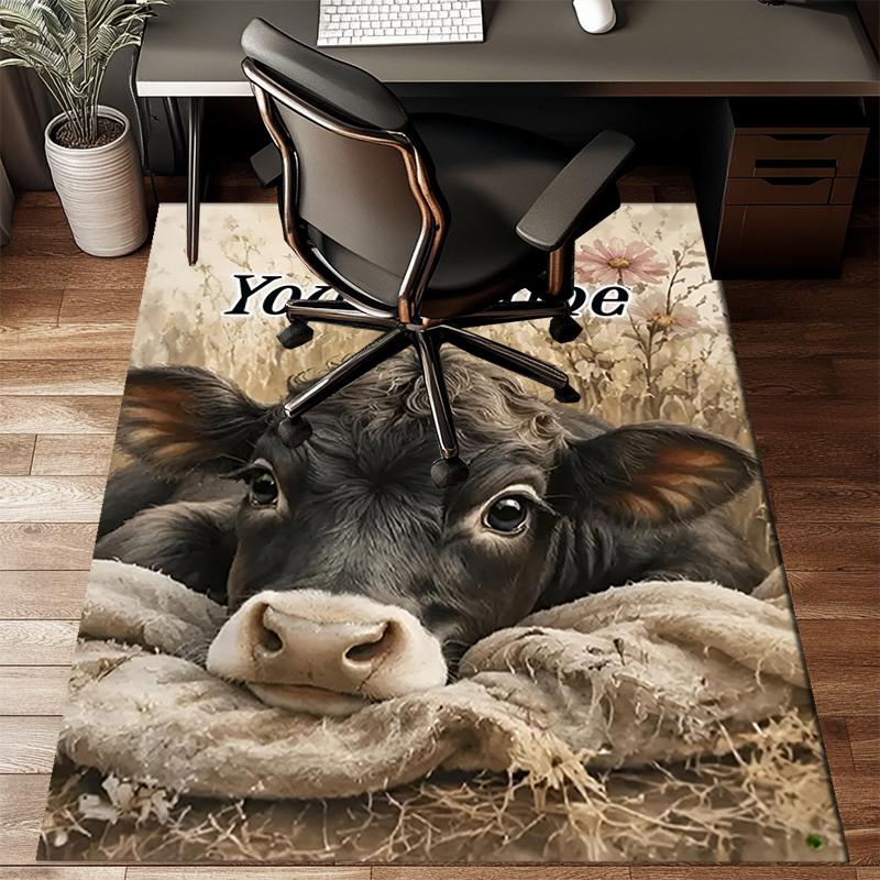 1PC Custom Name Cow In The Field Theme Floor Mat Ideal for Living Room, Game Rooms, Office, Bedroom,Floor Mat Playful Design166