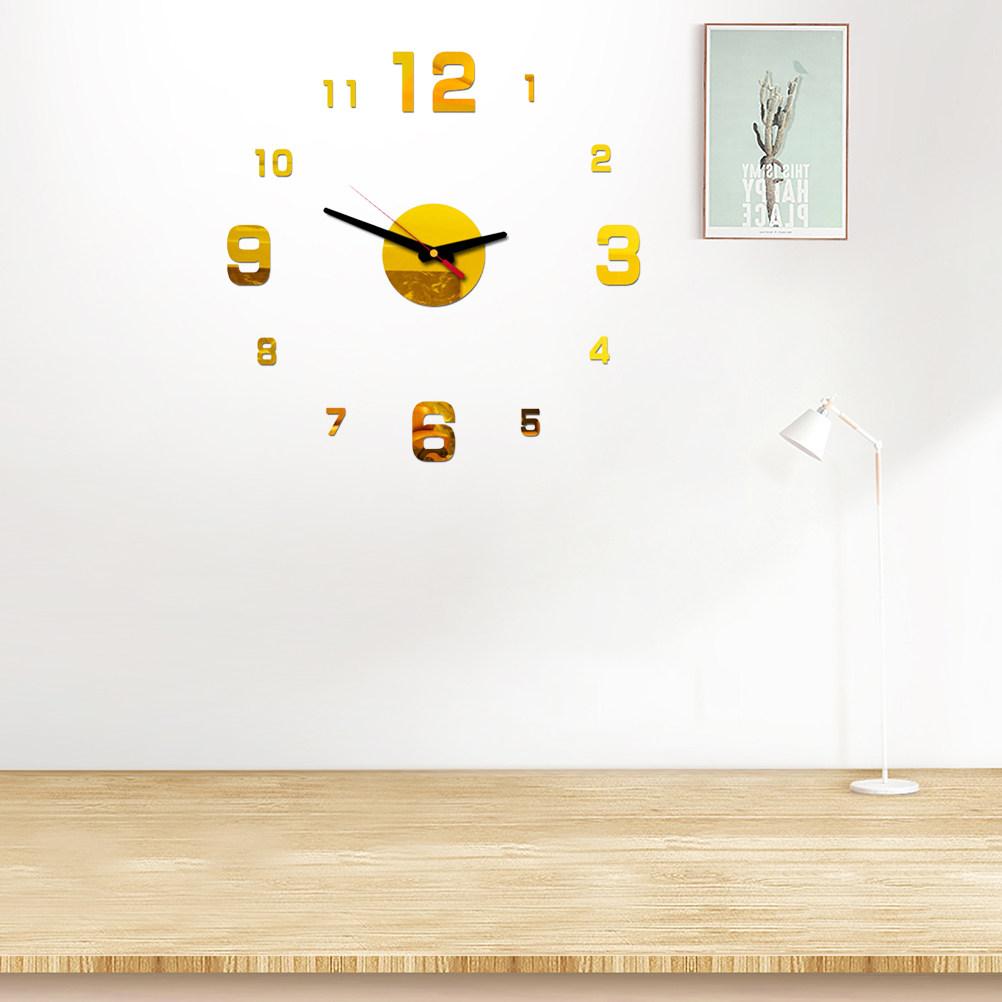 Large Silver Acrylic Wall Clock Frameless Silent Sweep For Home Office Decor 3D Adhesive Modern Art Clock Living Room