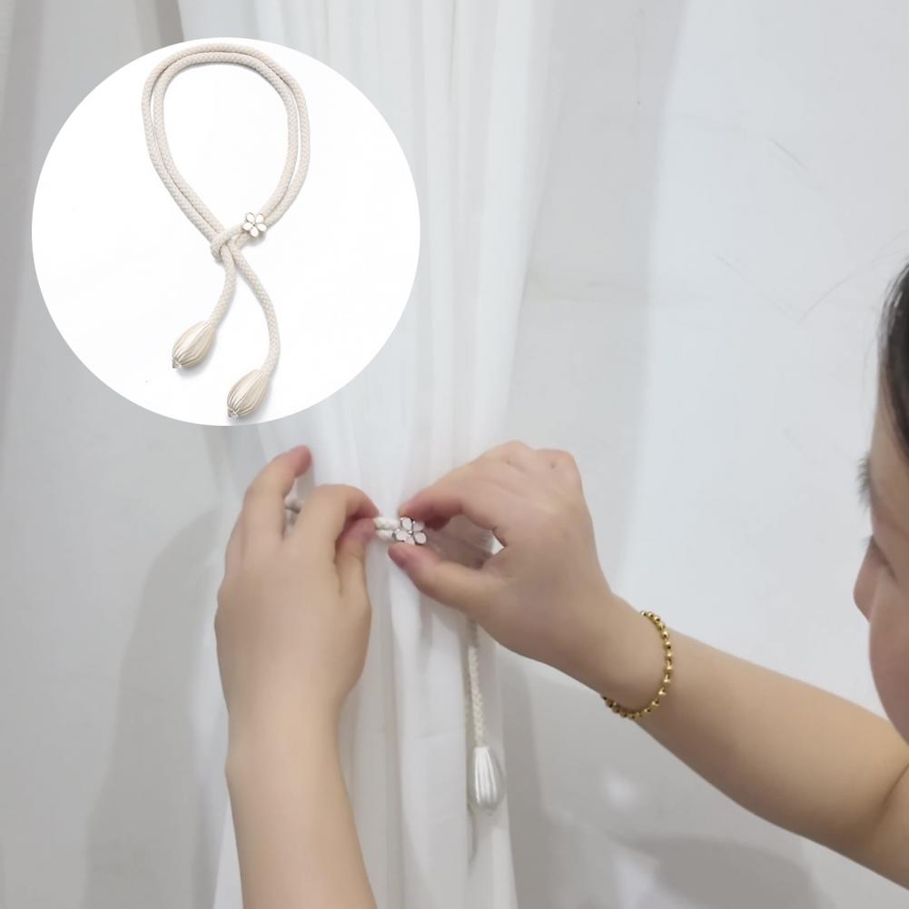 2Pcs Boho Style Curtain Straps Handmade Natural Cotton Linen Curtain Ties Decorative Curtain Rack Balcony Towel Holder