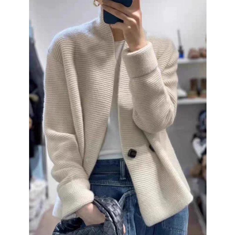 Winter verdicken Pullover Herbst Damen Langarm Strickjacke Uni Lässig zweireihig V-Ausschnitt Mode locker Strickwaren Mantel