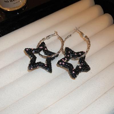 Diamond-encrusted Star Hollow Circle Earrings Spice Girl Sweet Cool Wind Earrings Niche Personality Design Earrings