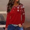 Women's Fashion Casual Slit Hem Round Neck Long Sleeve Loose Christmas Printed T-Shirt Ladies Top