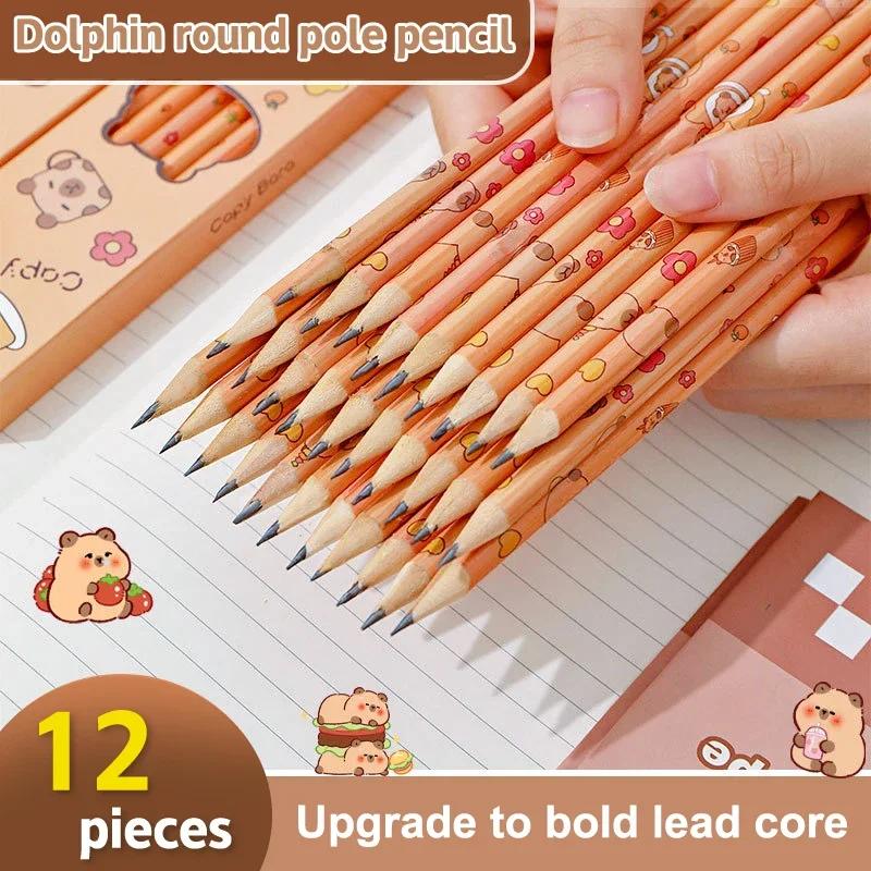 12Pcs Funny Cute Capybara Writing Pencil Cartoon HB Drawing Pencil Student Stationery Sketch Items Creative Fashion Pencil