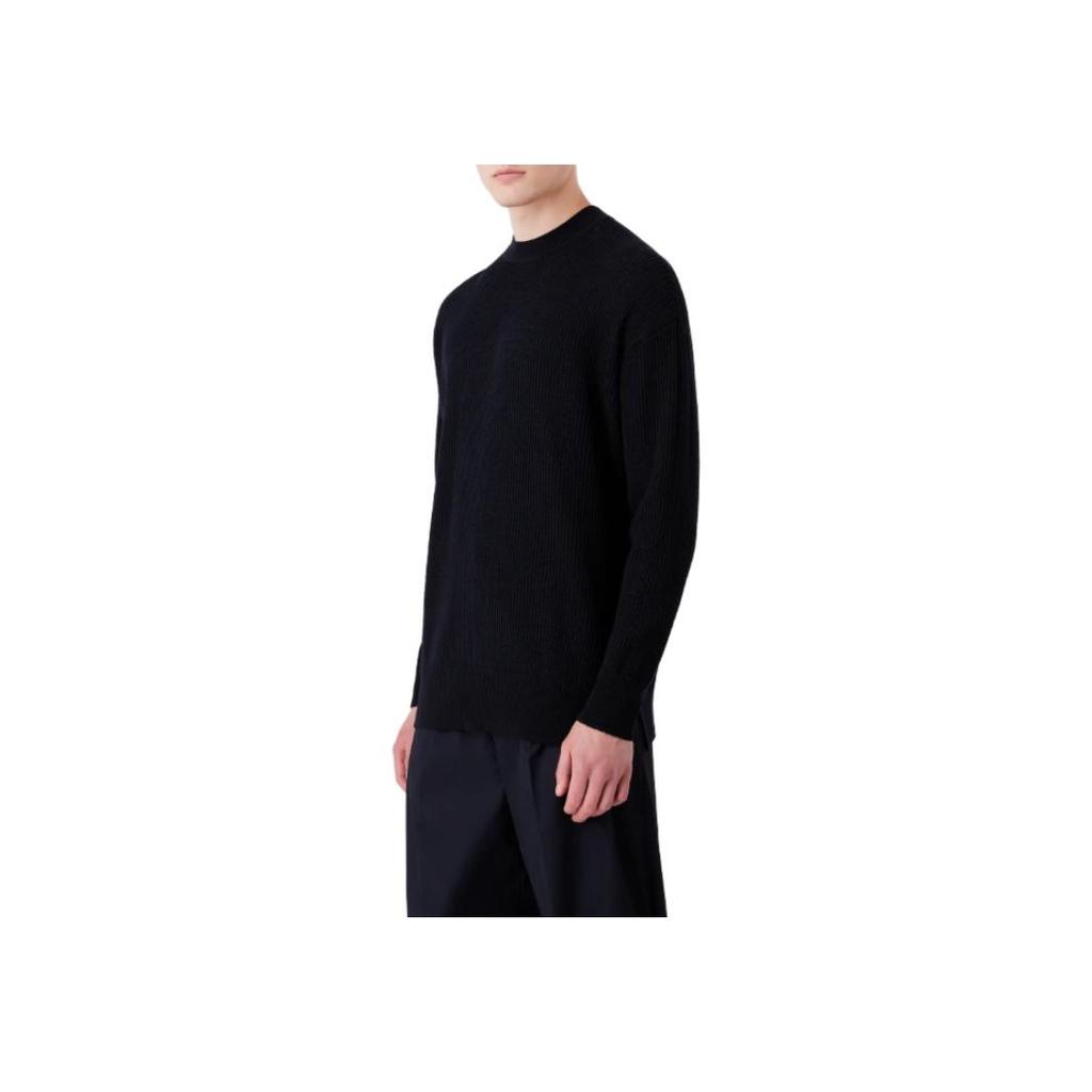 Emporio Armani FW23 Solid Color Crew Neck Ribbed Knit Casual Sweater Men Sweater Black 6R1MX2-1MAXZ-0920