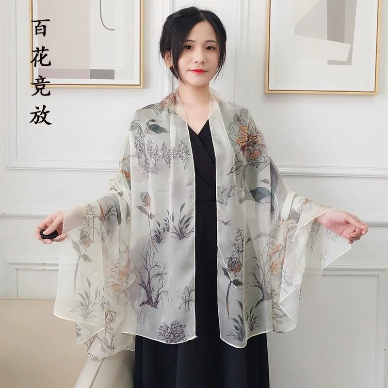 Spring Summer 100% Silk Scarf Shawl Hijab Wrap Women Long Thin Flower Beach Scarves 180*110cm