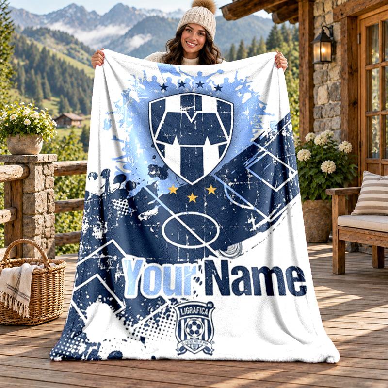 Club De Futboll Monterrey ICON Custom Name Flannel Blanket Personalized Soft Warm Plush Throw Blanket Customized Gift for Family Friends