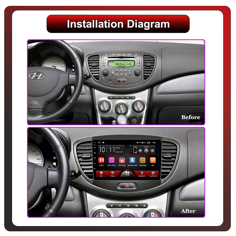 2Din Android Car-Play Car Radio,Hyundai Grand I10 2008-2012,Multimedia Player Head Unit Stereo GPS Navigation BT WIFI,1+16GB