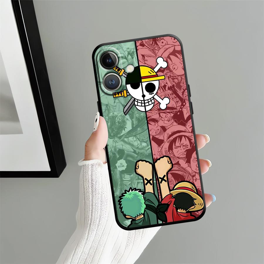 Black Soft Phone Cover Case for iPhone 7 8 15 16 14 Plus XS Max 13 12 11 17 Pro Max XR Air Cartoon Ones Pieces Luffys Zoros