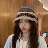 Warm Knitted Bucket Hat Anti-cold Woven Basin Cap Elegant Striped Fisherman Hat  Travel