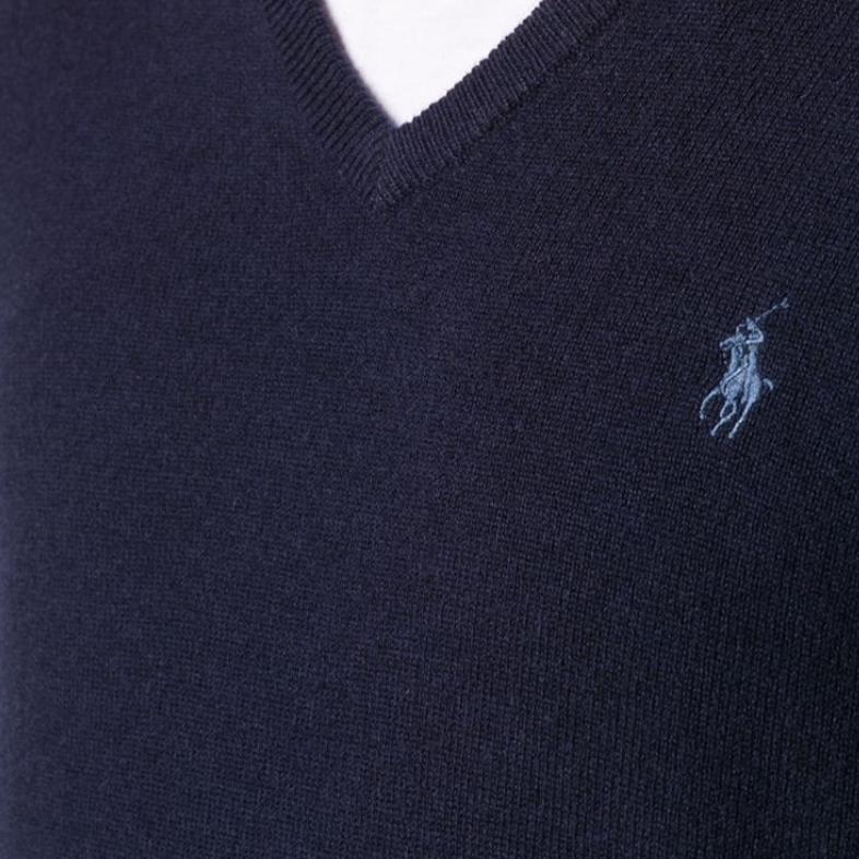 Polo Ralph Lauren FW21 V-Neck Logo Pattern Solid Pullover Long Sleeve Sweater Men sweater Navy-Blue 710667377-002
