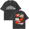 2026 Summer My Hero Academia Trio Eyes Print T-shirt Black Washed Oversized Cotton Casual Streetwear Tee for Fans