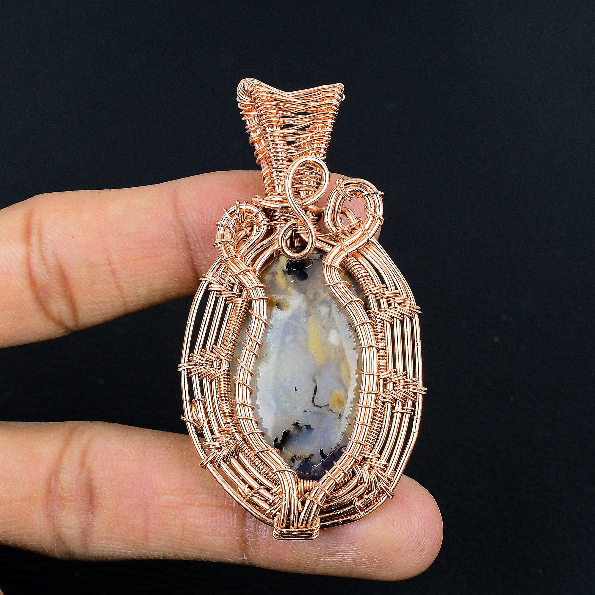 

Подвеска Дендрит Тигровый, Подвеска из проволоки из меди 999 пробы. Подарок для женщин, подвеска ручной работы, ювелирные изделия из драгоценных камней 2.55 Inches