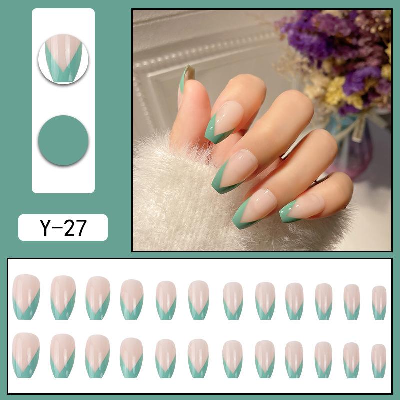 Y1 Fake Nail Sticker Wearing Nail Finished Nail Piece Removable Blush Nail Girl Cat Eye Gradual Change Nail Patch