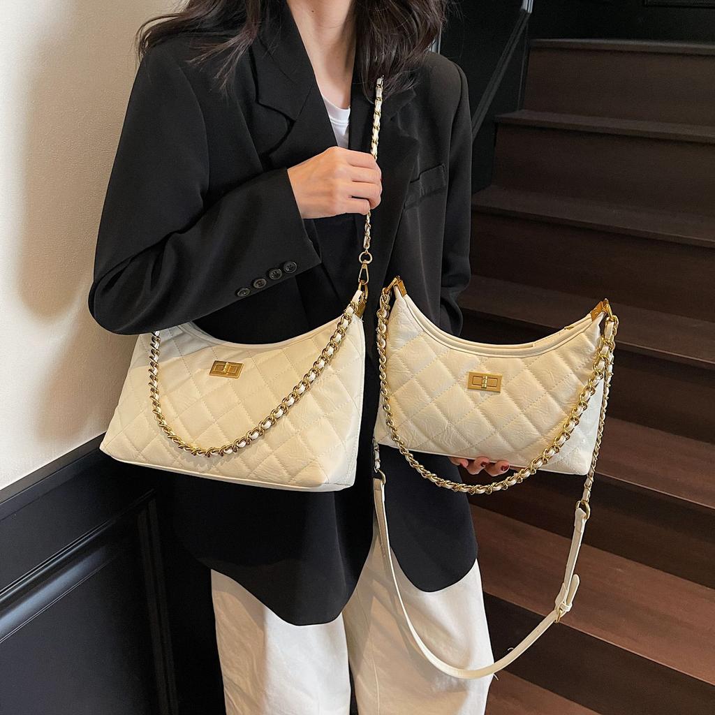 Retro Diamond Small Fragrant Chain Tote Bag Women'S Commuter Versatile Underarm Bag Shoulder Bucket Bag