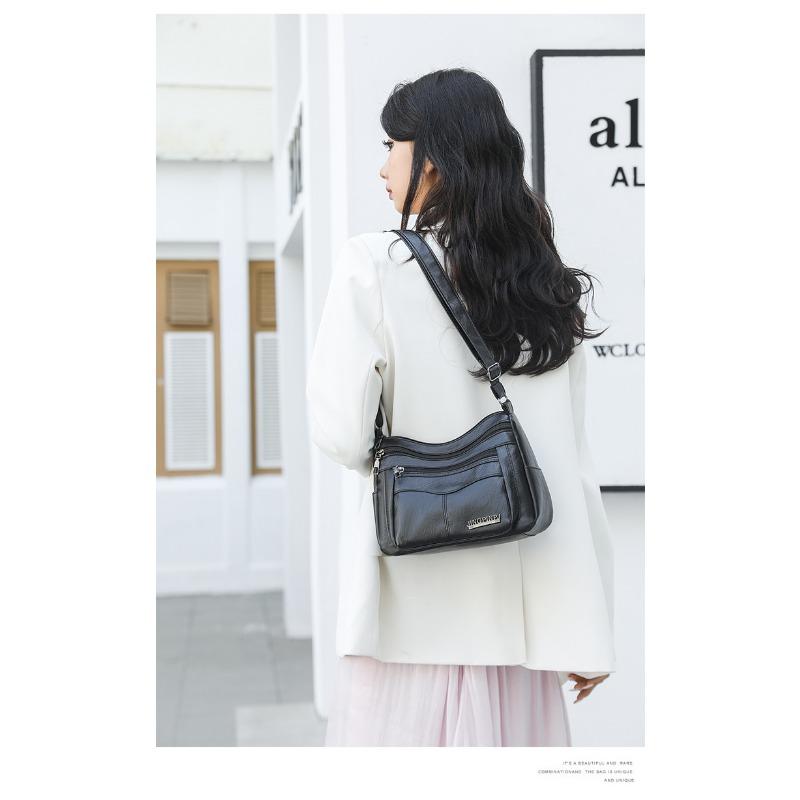 Simple PU Leather Multi Pocket Shoulder Bag