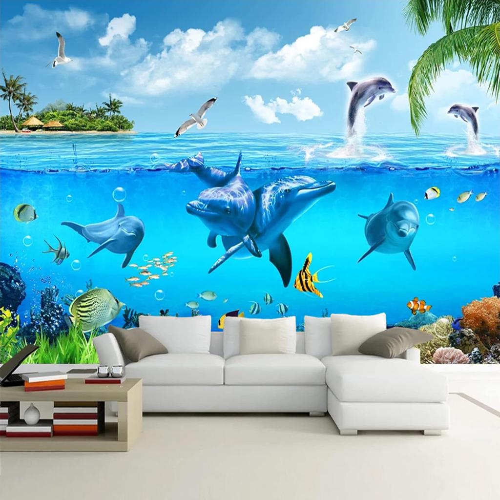 Underwater World 3D Mural Dolphin Photo Wallpaper Living Room Bedroom Decoration Mural Wallpaper