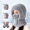 Women Winter Knitted Hat Scarf Mask Integrated Warm Fleece Lined Ear Protection Windproof Hat for Outdoor Cycling Walking