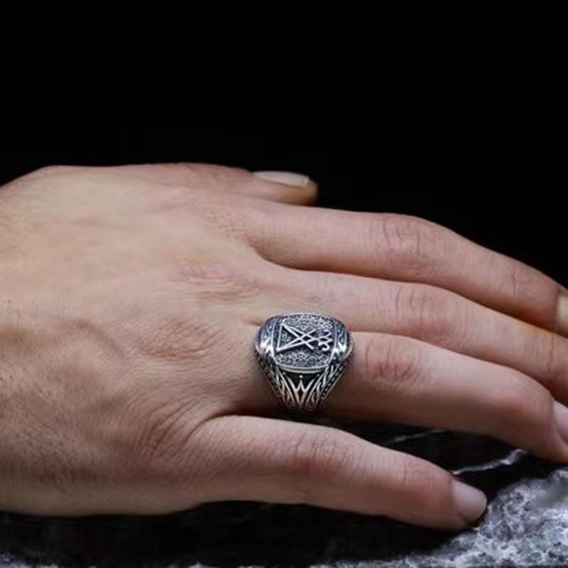Gotische Lucifer Zegel van Satan Signetringen Punk Roestvrij Staal Zegelringen Mannen en Vrouwen Pagan Heks Sieraden Feestcadeau OSR021