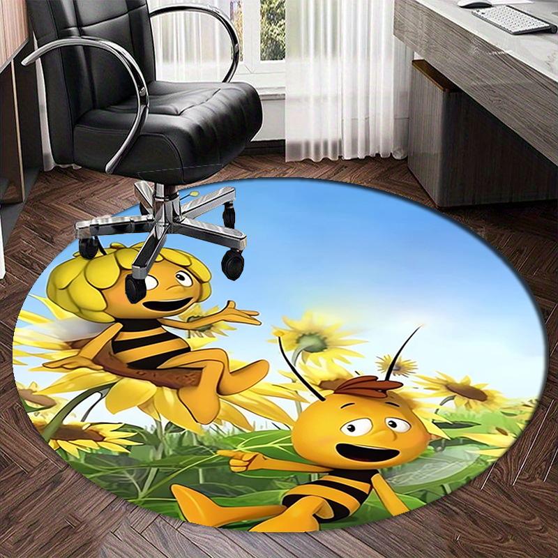 Maya the Bee Printed Round Rug Carpet Chair Rug Area Rug Entryway Doormats,for Office Chair Living Room Bedroom Kitchen Room.