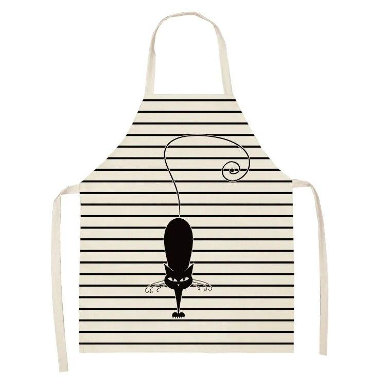 1 Adet 55x68cm Mutfak Pişirme Önlüğü Sevimli Kedi Baskılı Ev Kolsuz Pamuk Keten Önlükler Erkekler Kadınlar İçin Pişirme Aksesuarları 38x47cm