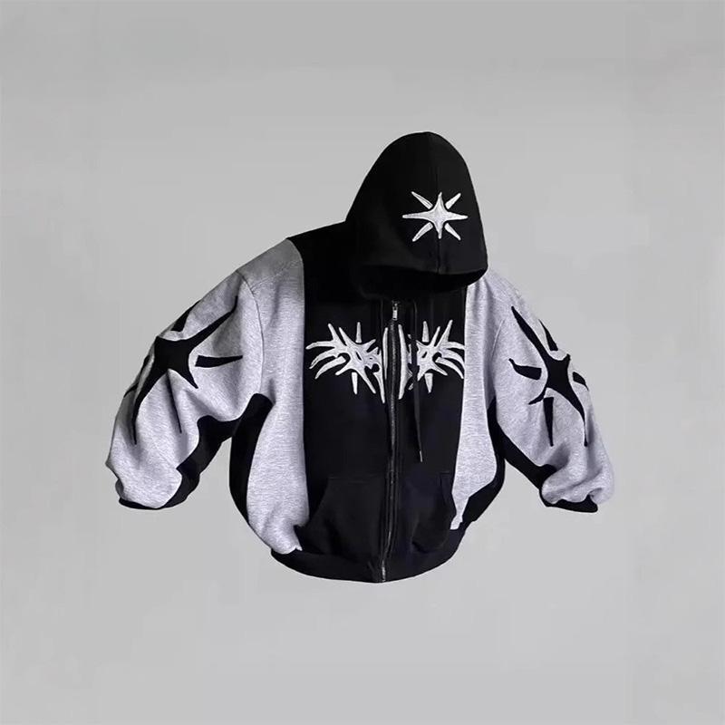 ZYLLO American Harajuku Fashion Embroidered Letter Oversized HoodieY2K Hip Hop Gothic Casual Joker Pullover