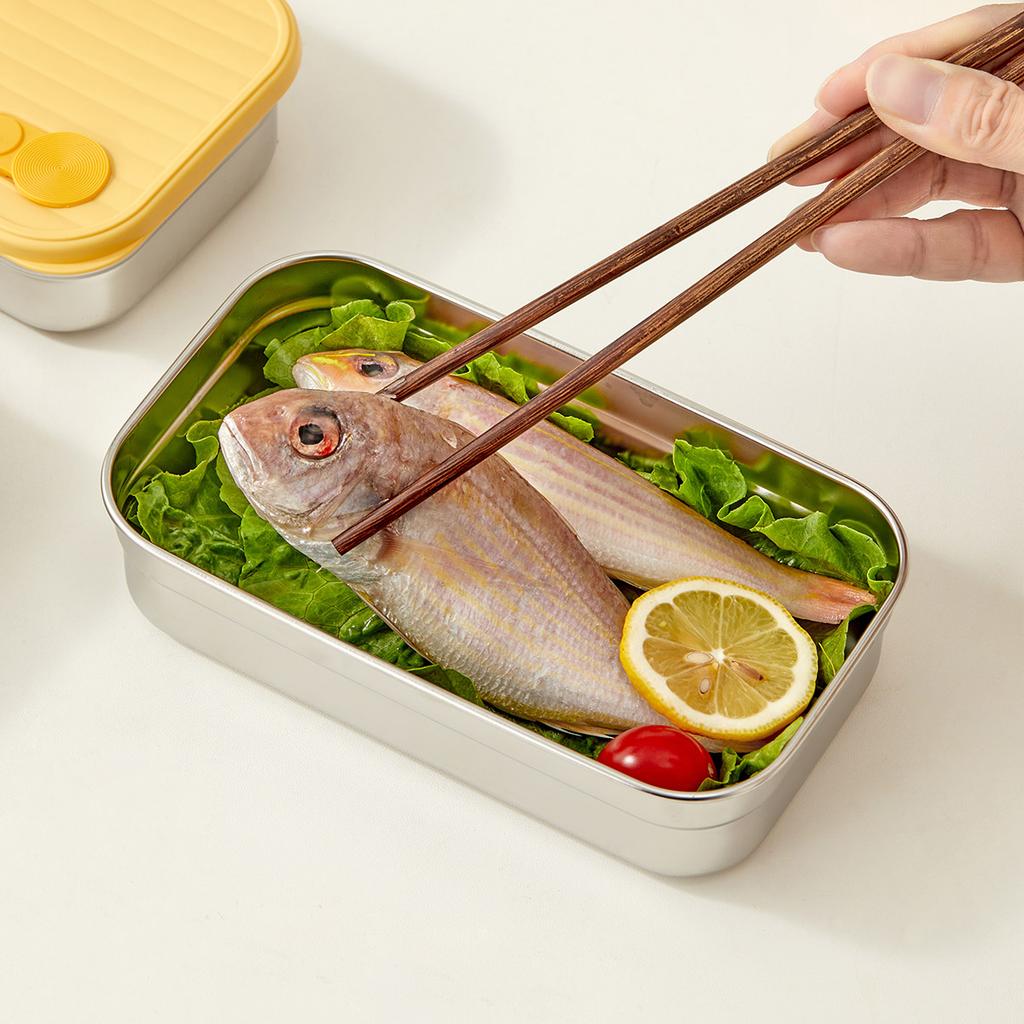 WORTHBUY Sealed Refrigerator Preservation Box 304 Stainless Steel Food Contianer Reusable Vegetable Fruit Meat Fresh Storage Box