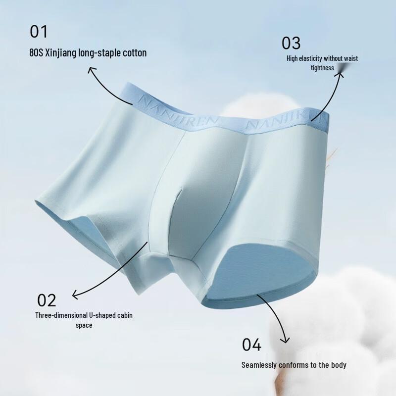 Nanjiren Men's Antibacterial Cotton & Silk Boxer Briefs 4-Pack